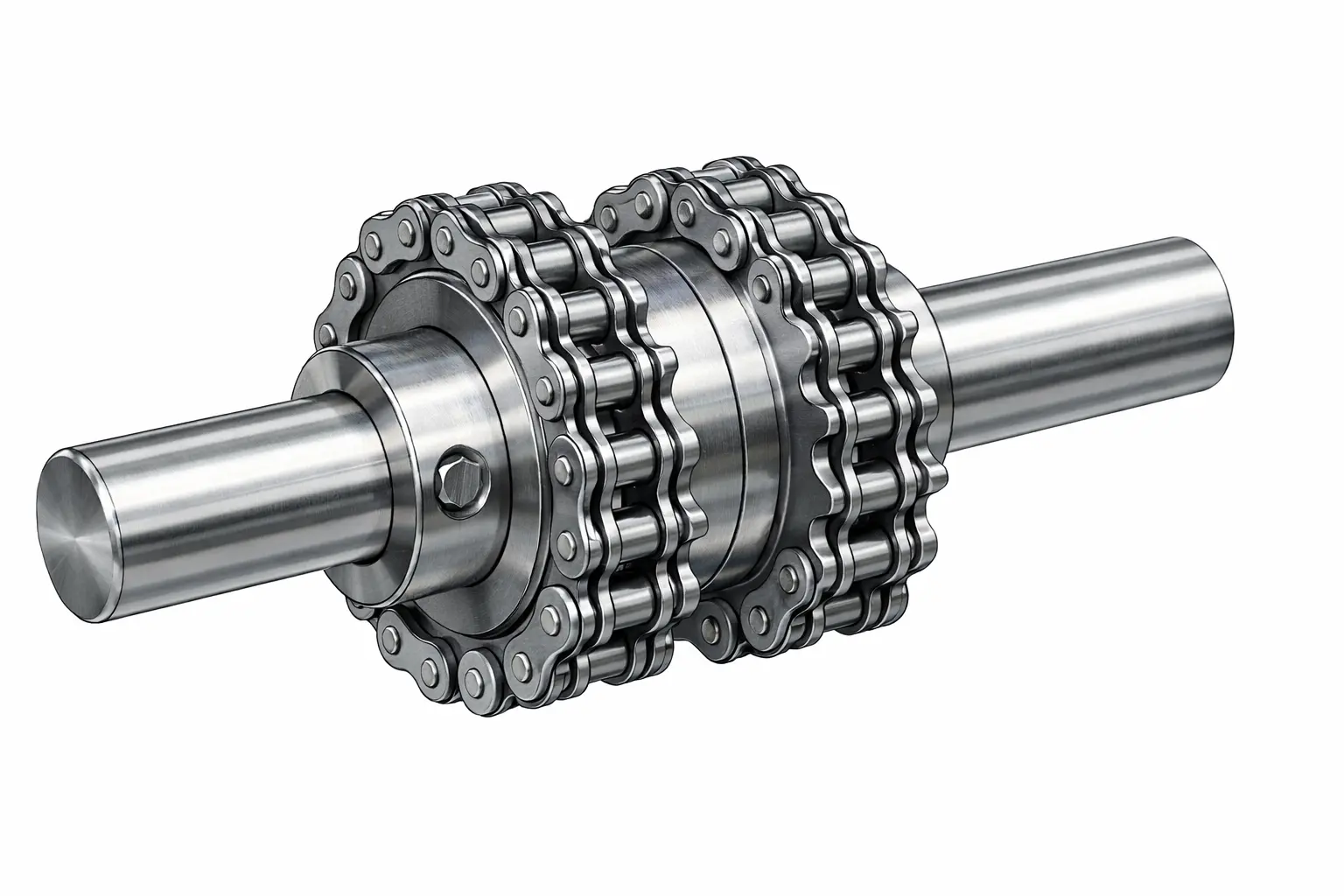 Double single sprocket driving two single-strand roller chains from a single hub