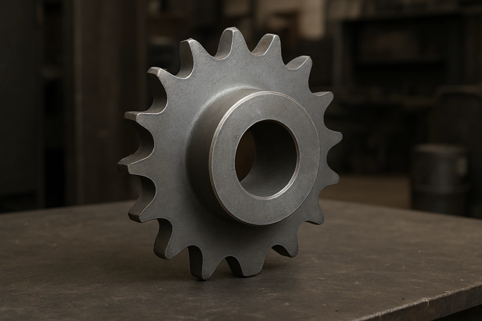 What is a sprocket shown transferring mechanical power through a roller chain in an industrial drive system