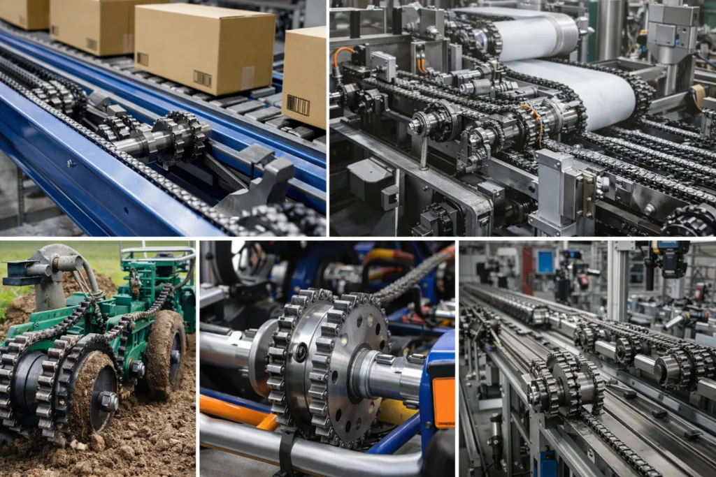 Applications of double single sprockets in conveyors, industrial machinery, agriculture, and go-karts