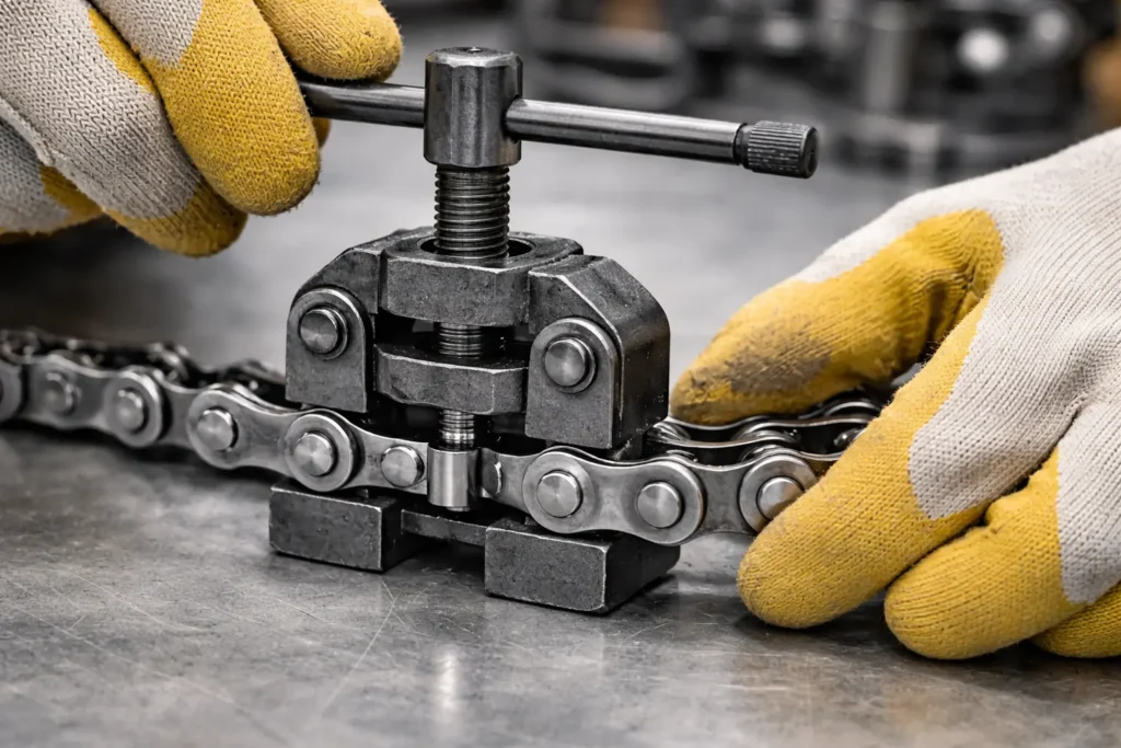 How to remove chain links using a chain breaker tool without damaging the chain