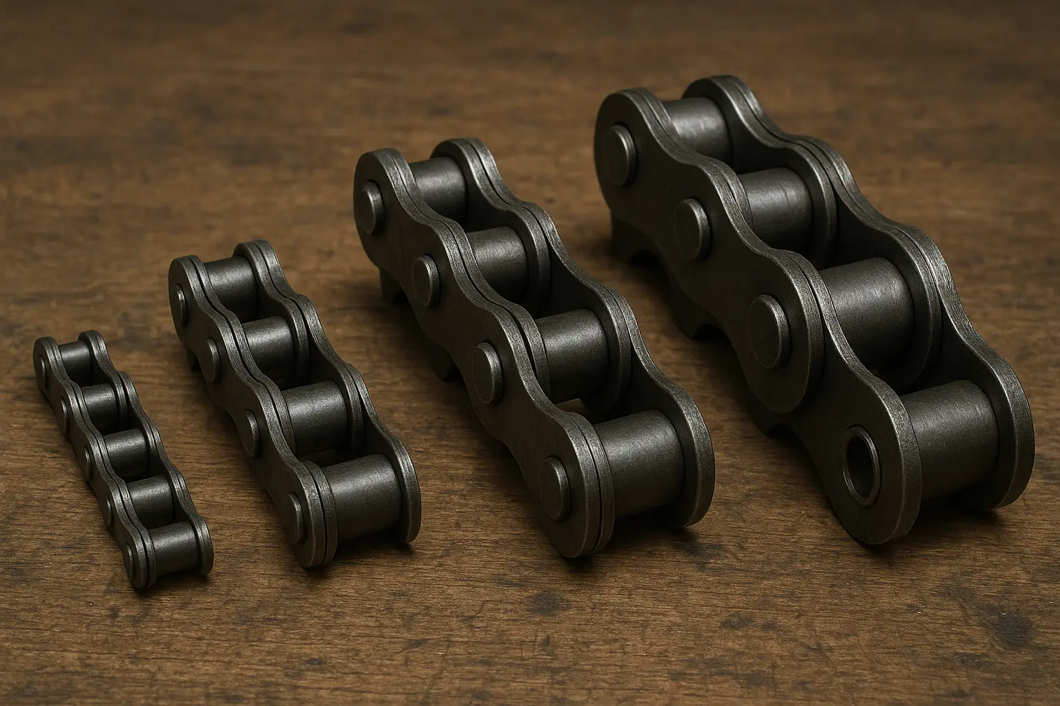 Comparison of small, medium, and large industrial roller chain sizes